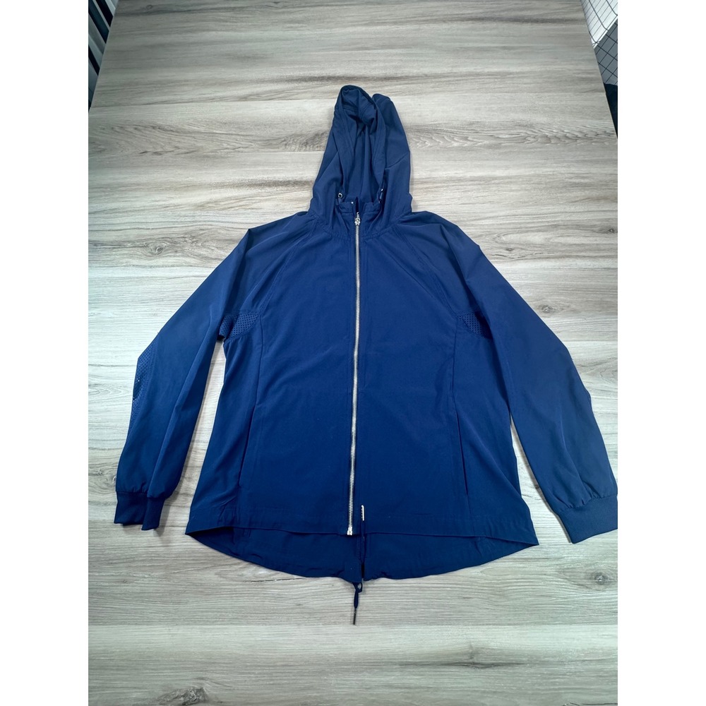 Christopher & Banks Navy Blue Full Zip Hooded Lightweight Athletic Jacket WMNS M